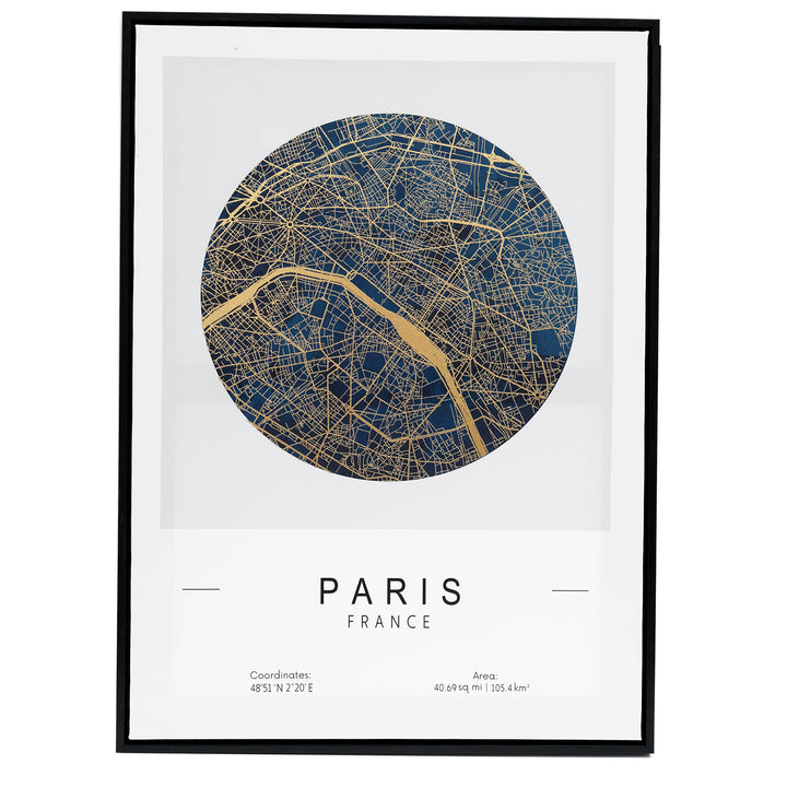 Map of Paris Framed Foil on Canvas
